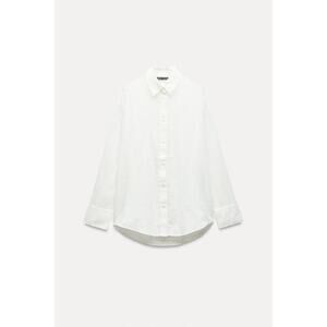 Zara White Long Sleeves Oversized Cotton Chiffon Button Down Shirt Size L